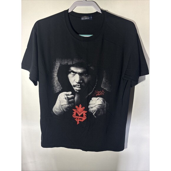 XL Manny Pacquiao Black Graphic Team Pacquiao Blue House T-Shirt Boxing - Picture 1 of 6